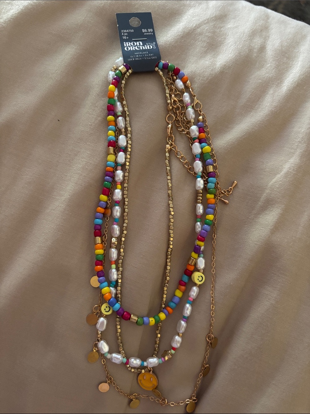 Four Multicolored Layered Beaded Necklace